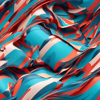 A seamless pattern of fabric showcasing wavy lines in the colors blue, red, and white.