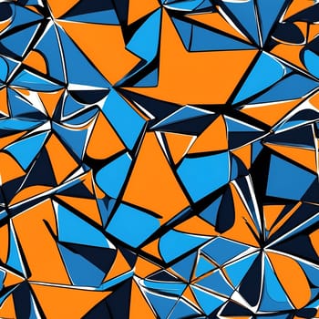 A seamless pattern of blue and orange shapes painted on an orange background.