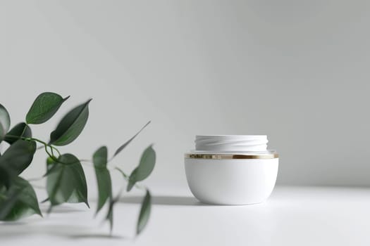 a cosmetic jar for cream and other beauty products and medicine, without labels. Generative AI.