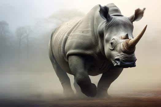 a rhino in the savanna . Amazing African Wildlife. Generative Ai.