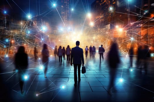 crowd business person Moving fast motion blurred background. generative AI..