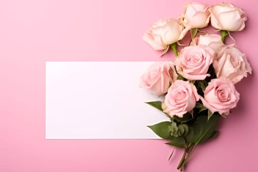 empty greeting card with roses good for valentines day, women day, mothers day.ai generative.