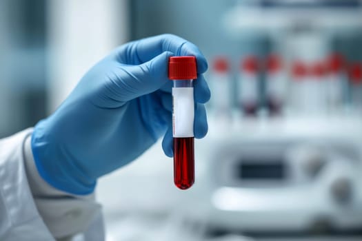 Doctor holding blood tube test in the research laboratory. health for check up . Generative ai.