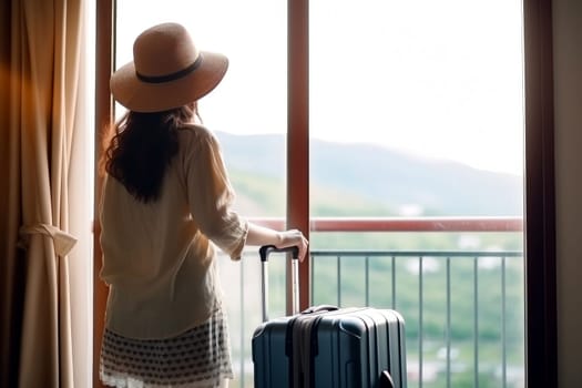 A woman is preparing a suitcase. Travel concept. Generative AI.
