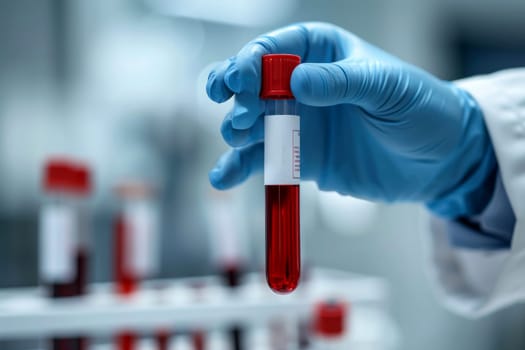 Doctor holding blood tube test in the research laboratory. health for check up . Generative ai.