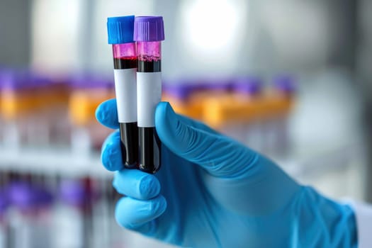 Doctor holding blood tube test in the research laboratory. health for check up . Generative ai.