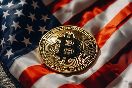 Bitcoin BTC America USA crypto flag SEC, AI generated.