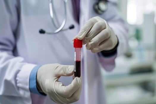 Doctor holding blood tube test in the research laboratory. health for check up . Generative ai.