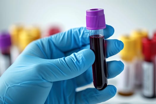 Doctor holding blood tube test in the research laboratory. health for check up . Generative ai.