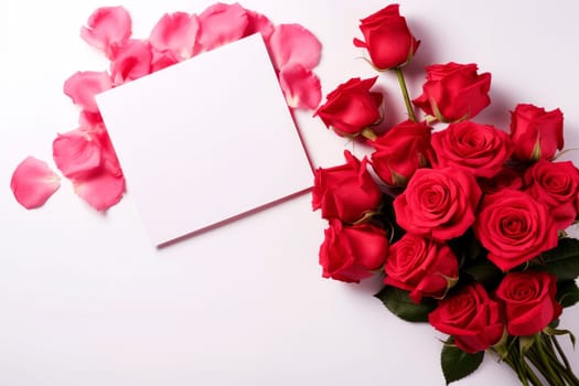 empty greeting card with roses good for valentines day, women day, mothers day.ai generative.