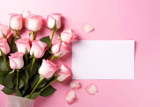 empty greeting card with roses good for valentines day, women day, mothers day.ai generative.