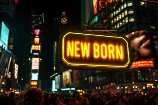 a word new born on billboard in the city .war concept Generative AI.