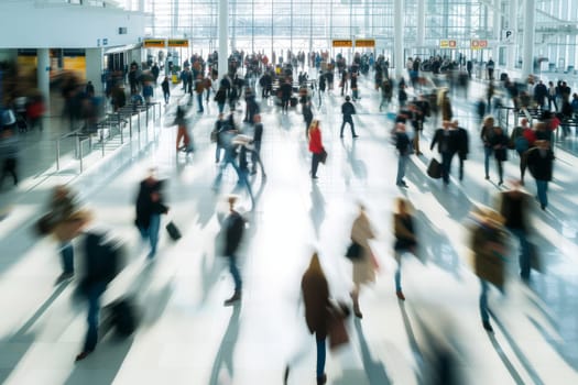 Airport Rush , photo of the crowd inside a very busy airport, Motion Blurred.