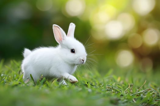 a rabbit running in a field of green grass. generative ai.