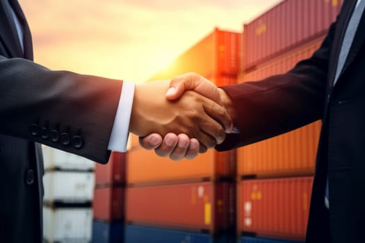 businessman handshake of business deal with logistic. Generative AI..
