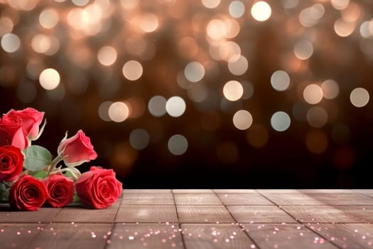 rose flowers on a wooden table, providing ample copy space ,valentine day concept. generative ai.