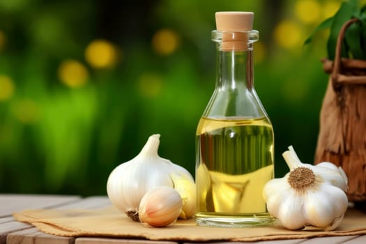 Bottle of garlic oil . Generative AI..