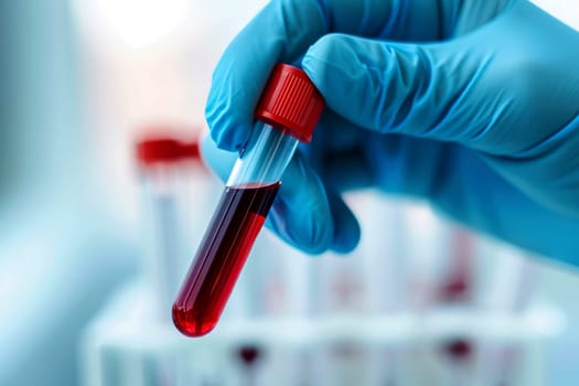 Doctor holding blood tube test in the research laboratory. health for check up . Generative ai.