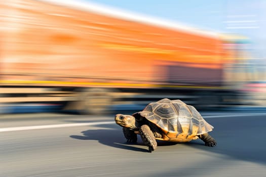 A turtle that fast runs in blur background .generative AI.