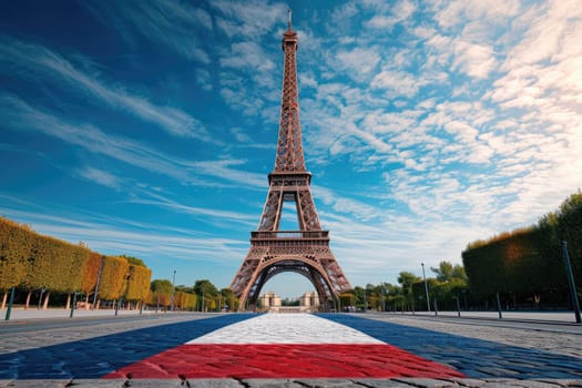 Majestic Eiffel tower Paris monument with French flag colors for bastille day Generated Ai.