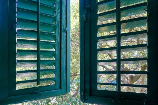 Green shutter, window louver in an old building in Europe by the Mediterranean, Adriatic sea