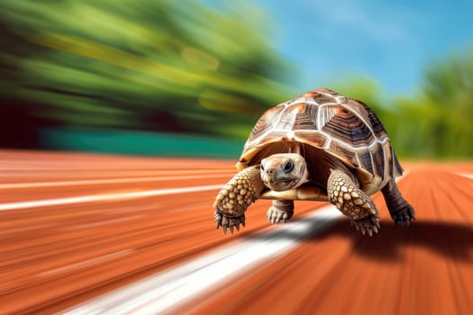 A turtle that fast runs in blur background .generative AI.
