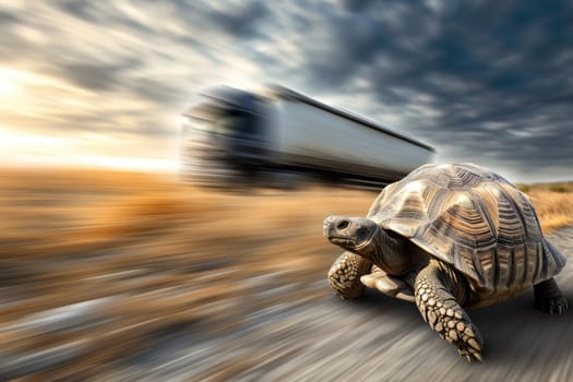 A turtle that fast runs in blur background .generative AI.