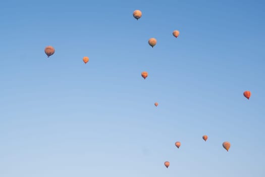 Pamukkale,Denizli,Turkey - October 15, 2023, hot air balloons flying over Pamukkale. High quality 4k footage