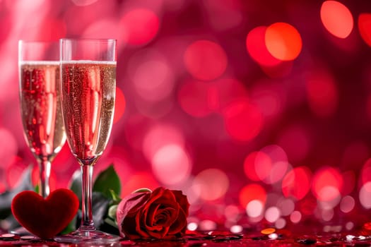 valentine day celebration with champagne, bokeh background. Generative AI.