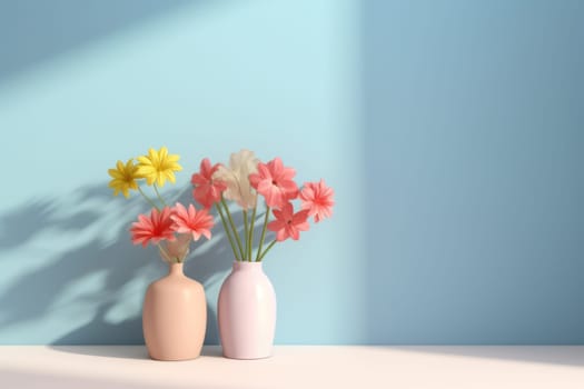Pastel flowers minimalistic background pastel colours AI generation.