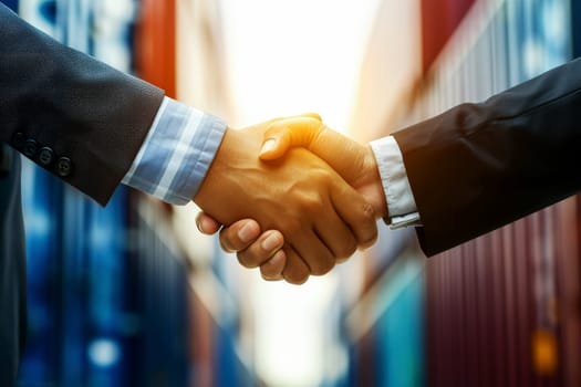 businessman handshake of business deal with logistic. Generative AI..