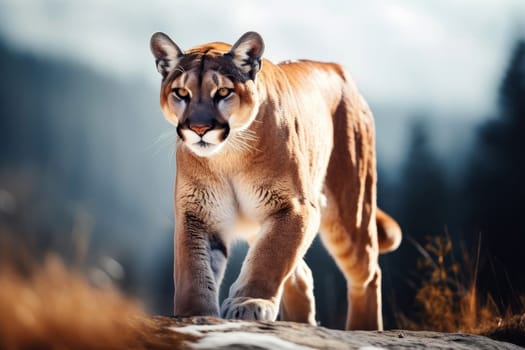 Close up of a puma isolated of natural background. generative ai.