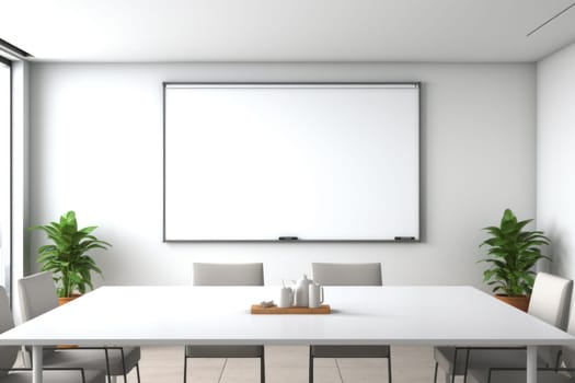 Empty meeting room Conference with chair table and white board Generative AI.