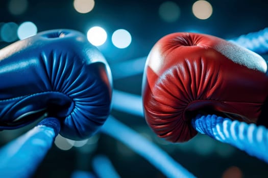 a pair of red and a blue boxing gloves. background.