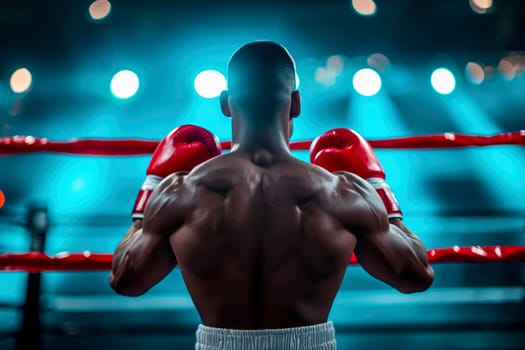 a boxer man falls knocked out TKO. defeat in battle. ai generative.