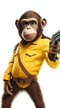 a monkey hold a gun in white background. Generative AI..