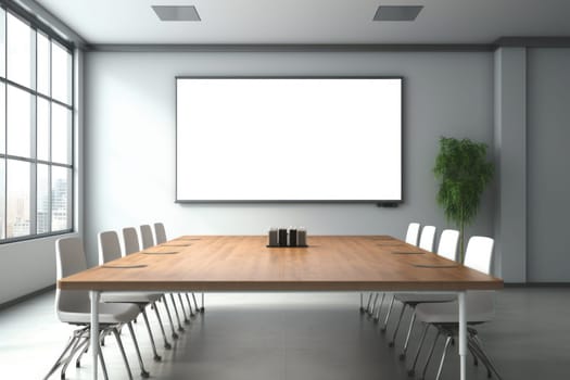 Empty meeting room Conference with chair table and white board Generative AI.