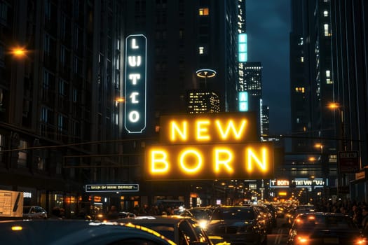 a word new born on billboard in the city .war concept Generative AI.