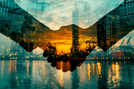 exposure businessman handshake of business deal with logistic. Generative AI..