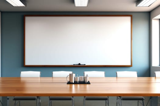 Empty meeting room Conference with chair table and white board Generative AI.