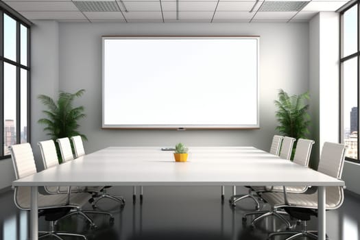 Empty meeting room Conference with chair table and white board Generative AI.