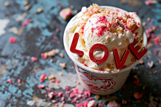 a ice cream cup with LOVE word for valentine concept . generative ai.