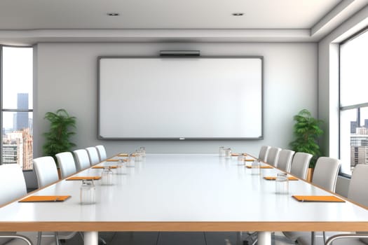 Empty meeting room Conference with chair table and white board Generative AI.