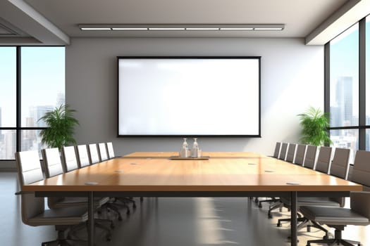 Empty meeting room Conference with chair table and white board Generative AI.