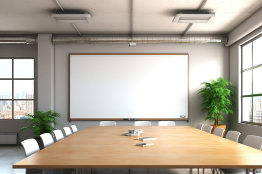 Empty meeting room Conference with chair table and white board Generative AI.
