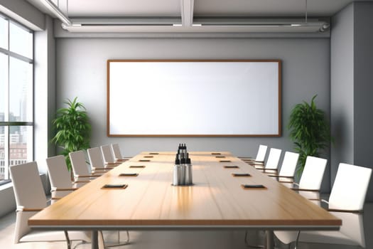 Empty meeting room Conference with chair table and white board Generative AI.