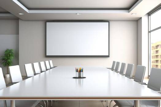 Empty meeting room Conference with chair table and white board Generative AI.