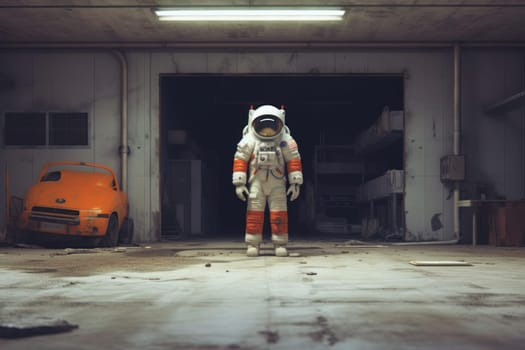 Astronaut walking down at the old streets Generative AI.