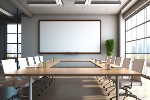 Empty meeting room Conference with chair table and white board Generative AI.
