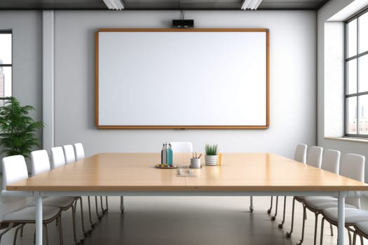 Empty meeting room Conference with chair table and white board Generative AI.